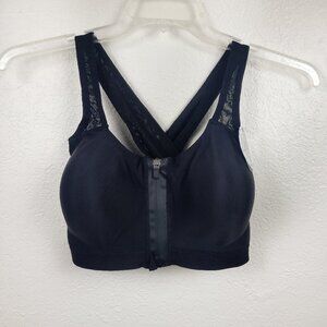 NWT New Half Moon Active Sports Bra Size XL Black Women's Zip Front